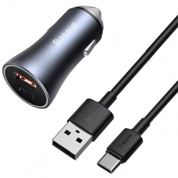 Baseus Super Şarj 40W USB Type-C Araç Şarjı Araç Çakmaklık Şarjı Ve 1Mt Şarj Kablosu Araç Şarj Seti
