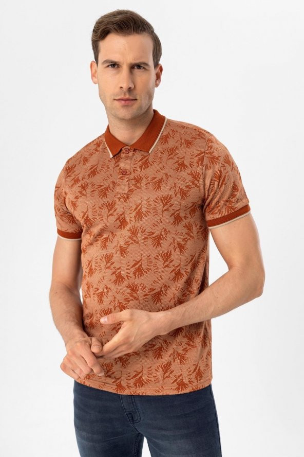 Polo Yaka Slim Kalıp Armürlü Tişört - 7