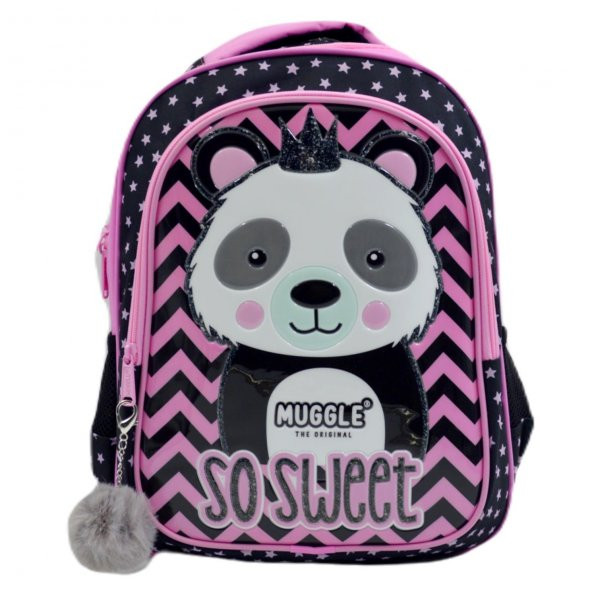 Muggle 2 Bölmeli Panda Siyah Okul Sırt Çantası (MU-7303) - 1