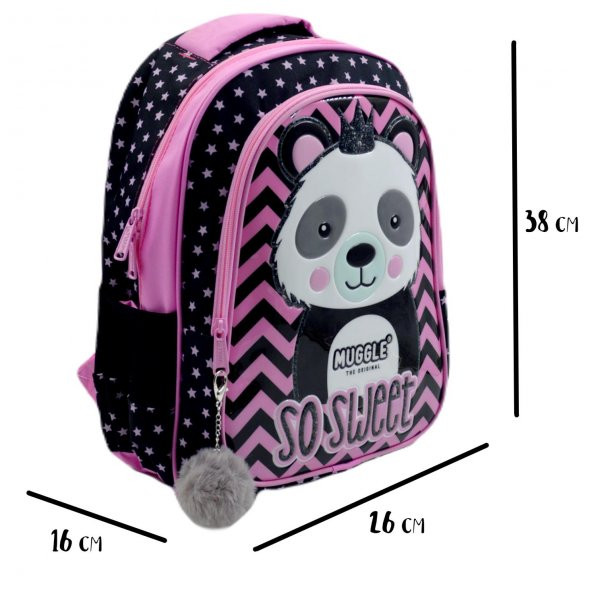 Muggle 2 Bölmeli Panda Siyah Okul Sırt Çantası (MU-7303) - 2