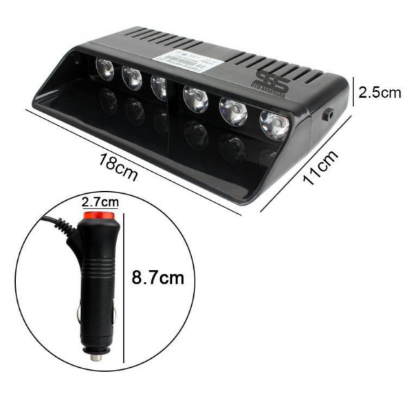 Polis Çakarı Cam Içi Vantuzlu 6 Led Kırmızı Mavi Çakmaklık Girişli Ön Arka Cam Polis Lamba 12 Mod - 7