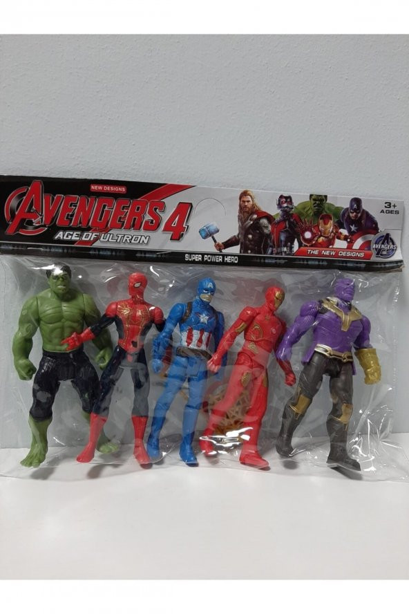 5li Hulk - Spider-man - Captain America - Iron-man - Thanos Figürlü Yenilmezler Oyun Seti