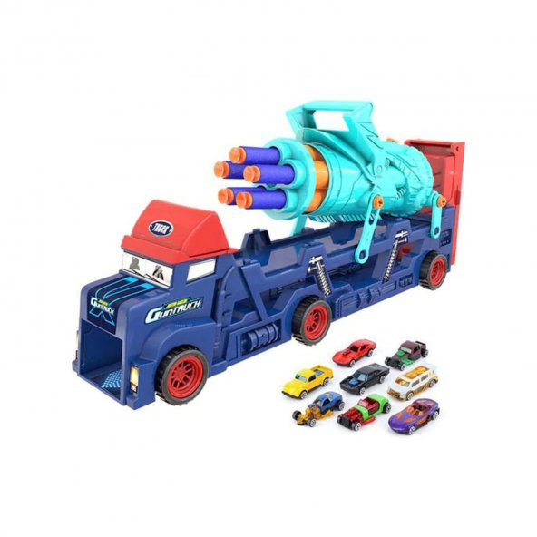 Oyuncak Yumuşak Mermi Atan Nerf Nişancı Tır ve 8 Die Cast Araç - 1