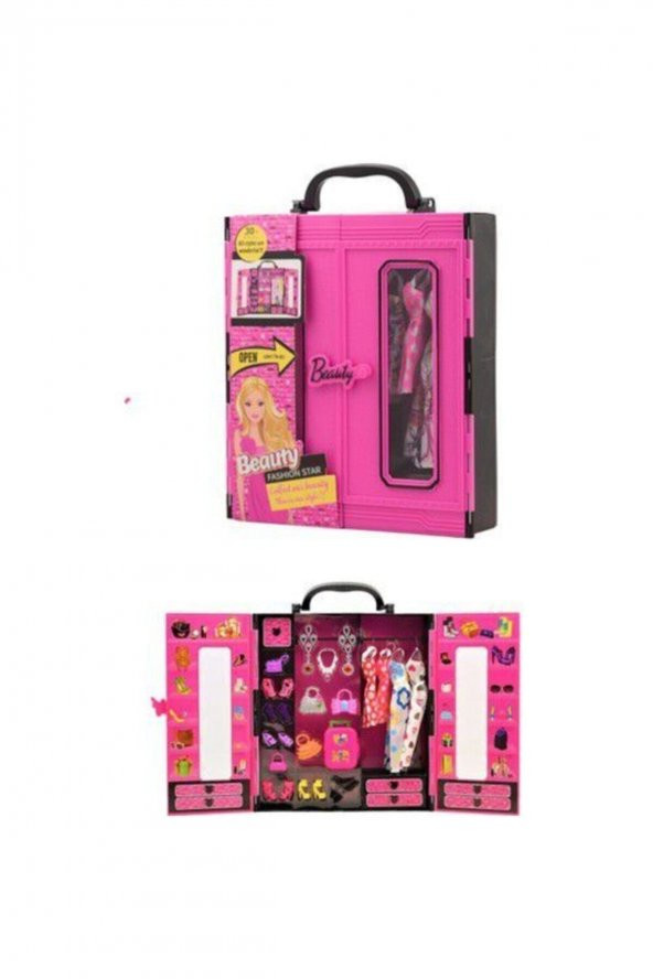 Barbie Bebek Beauty Elbise Takı GarSeti 30 Parça Gardolap Oyuncak - 1