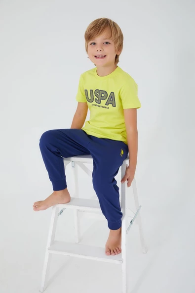 U.S. Polo Assn 1322 Tiny Stamp Erkek Çocuk Kısa Kol Pijama Takım