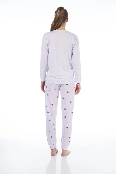 Estiva 22134 Kadın Üzüm Desenli Uzun Kollu Viskon Pijama Takım - 3
