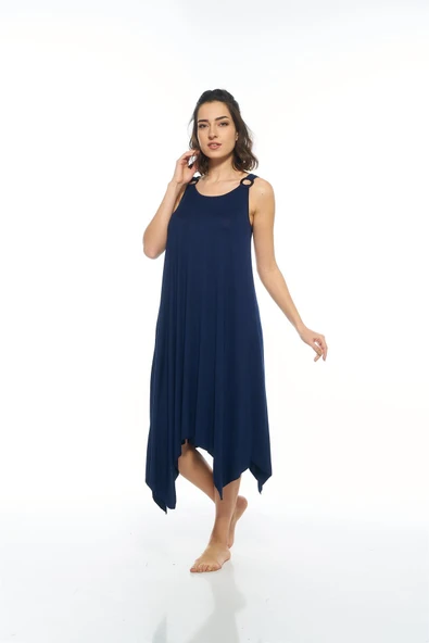 Estiva 23233 Kadın Düz Renkli Omuz Tokalı Likra Viskon Elbise - 11