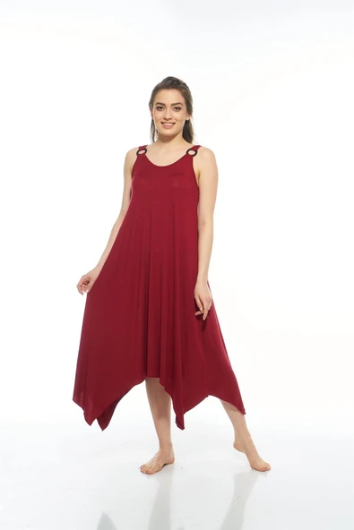 Estiva 23233 Kadın Düz Renkli Omuz Tokalı Likra Viskon Elbise - 8