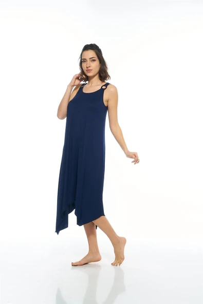 Estiva 23233 Kadın Düz Renkli Omuz Tokalı Likra Viskon Elbise - 12