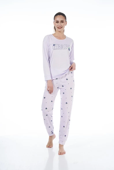 Estiva 22134 Kadın Üzüm Desenli Uzun Kollu Viskon Pijama Takım - 2