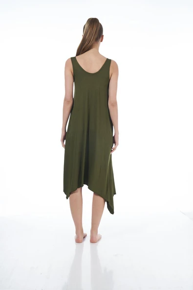 Estiva 23233 Kadın Düz Renkli Omuz Tokalı Likra Viskon Elbise - 7