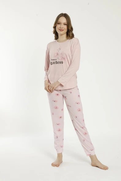 Estiva 22135 Kadın Çiçek Desenli Uzun Kollu Viskon Pijama Takımı - 4