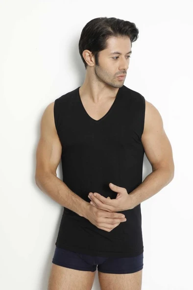 Lüx Drm 3904 Erkek Bambu V Yaka Sıfır Kol Fanila Atlet - Resim 2