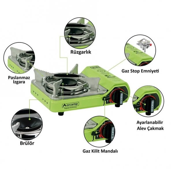 Tekli Çantalı Mini Portatif Ocak - Orcamp - Yeşil (CK-506) - Resim 4