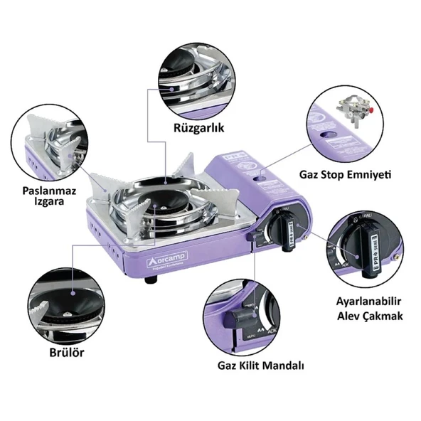 Tekli Çantalı Mini Portatif Ocak - Orcamp - Mor (CK-506) - Resim 8