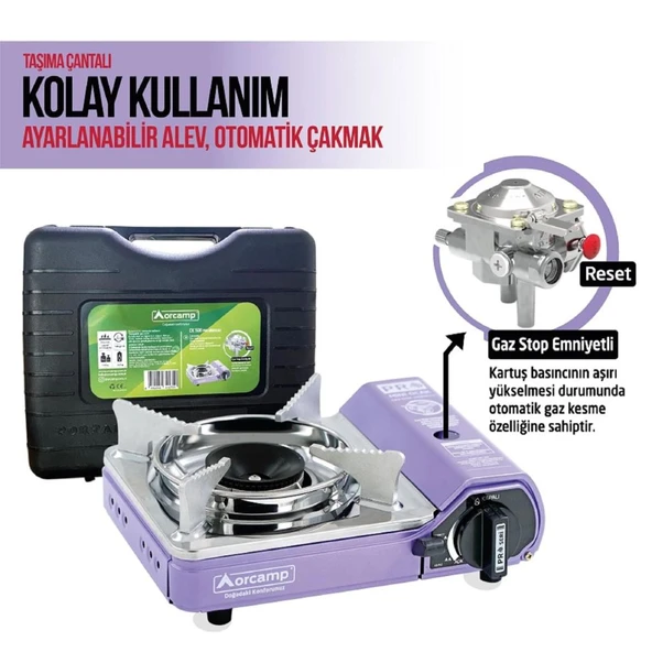 Tekli Çantalı Mini Portatif Ocak - Orcamp - Mor (CK-506) - Resim 6