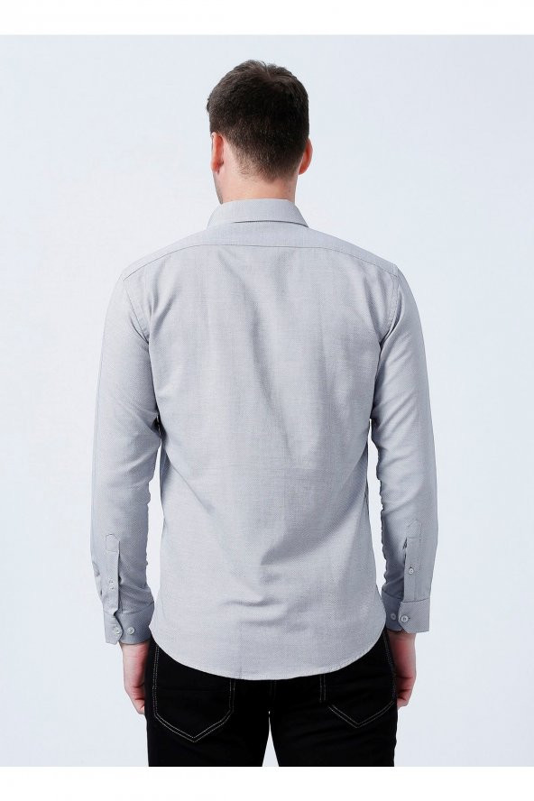 Slim Fit Armürlü Gri Erkek Gömlek - Resim 2