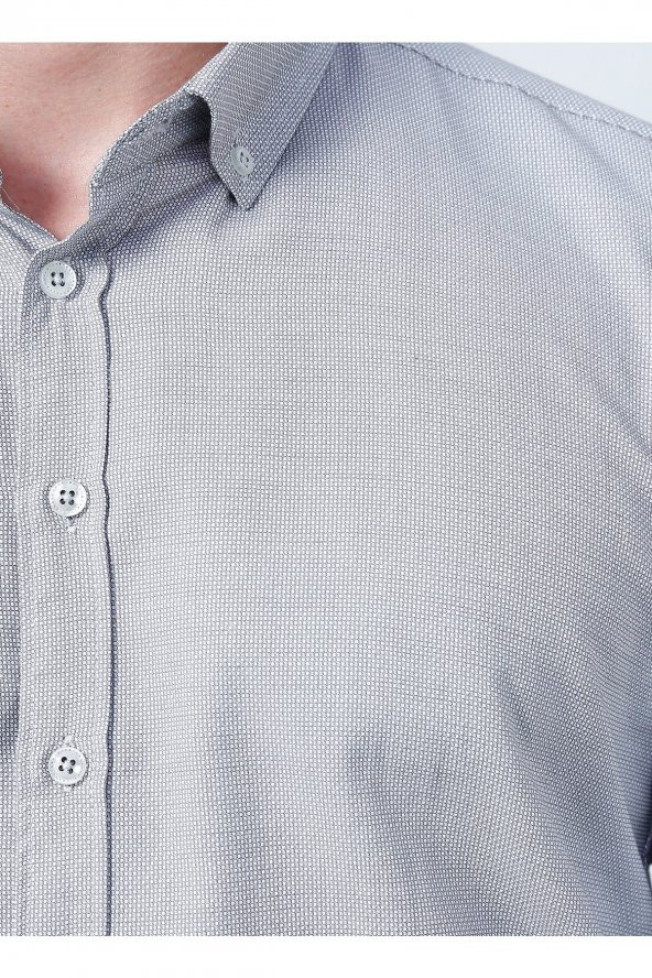 Slim Fit Armürlü Gri Erkek Gömlek - Resim 5