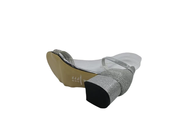 Zerhan 1550 Kız Çocuk Gri Taşlı Bantlı Topuklu Ayakkabı - 5