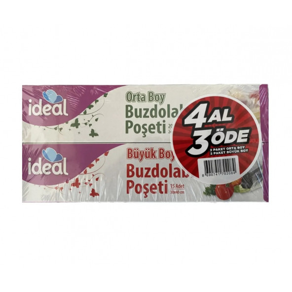 İdeal Buzdolabı Poşeti 4 Al 3 Öde 4 Orta + 4 Büyük - 2