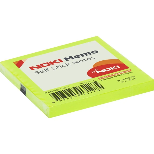 Noki Postit 75 MM x 75 MM Yapışkanlı Postit Not Kağıdı 80 Yaprak Yeşil (12 Li Paket)