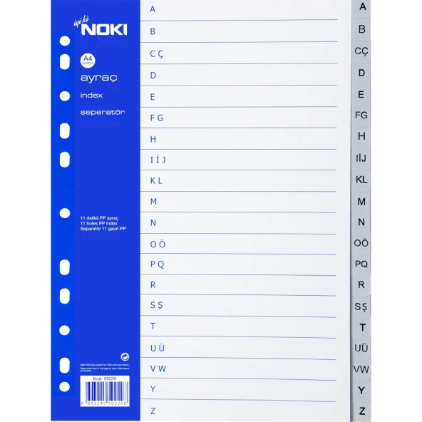 Noki Seperatör A-Z Plastik A4 Dosya Ayraç Seperatör A-Z Harf Dizini
