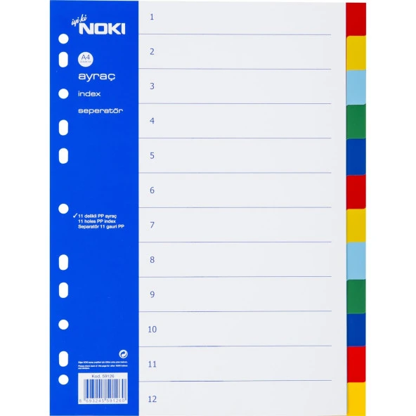 Noki Seperatör 12 Renkli Plastik A4 Ayraç Seperatör