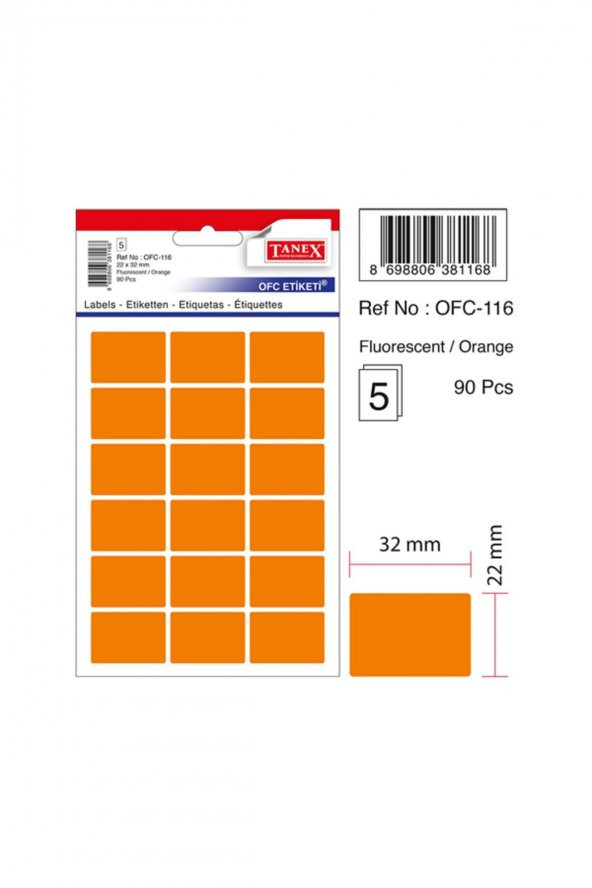 Tanex Etiket Ofc-116-22 X 32 Mm 90 Adet – Fosforlu Turuncu