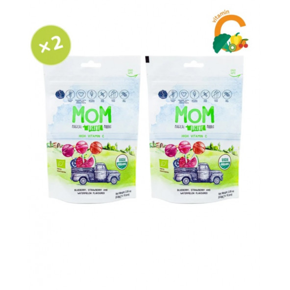 Mom 2'li Organik Lolipop Şeker  (Çilek, Karpuz, Yaban Mersini ve C Vitamini) 20 Adet - 1