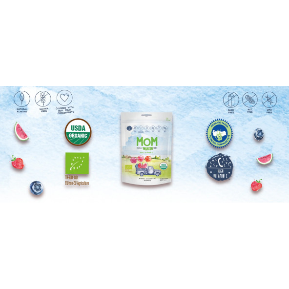 Mom 2'li Organik Lolipop Şeker  (Çilek, Karpuz, Yaban Mersini ve C Vitamini) 20 Adet - 2