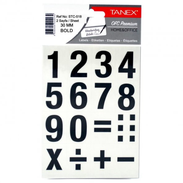 Tanex Etiket Stc-518 Rakam Etiketi 3 Cm 2 Sayfa - Siyah