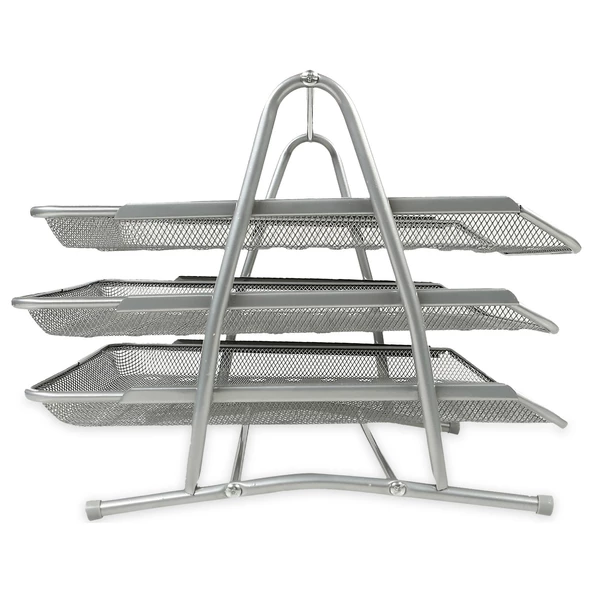 DRT Gri Perfore Metal 3'Lü Evrak Rafı - 3