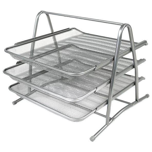 DRT Gri Perfore Metal 3'Lü Evrak Rafı - 2