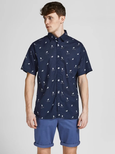 JACK JONES Erkek Kısa Kollu Desenli Gömlek 12207427
