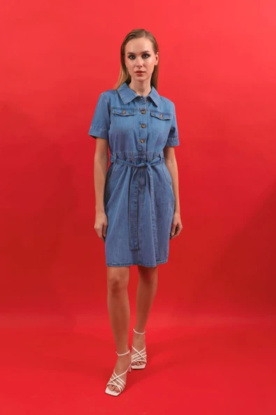 Banny Jeans Kemer Detaylı Jean Elbise - 12