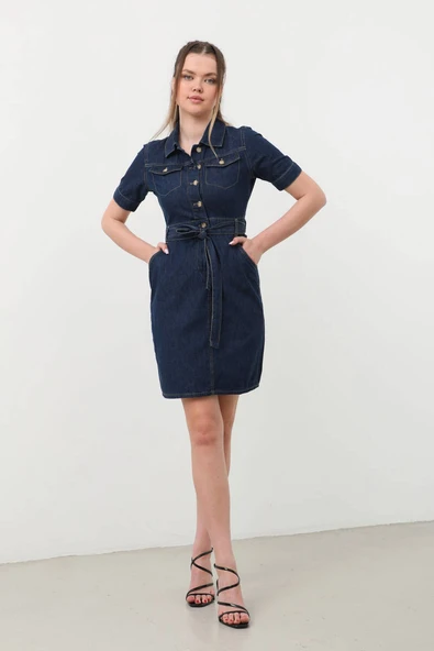 Banny Jeans Kemer Detaylı Jean Elbise - 3