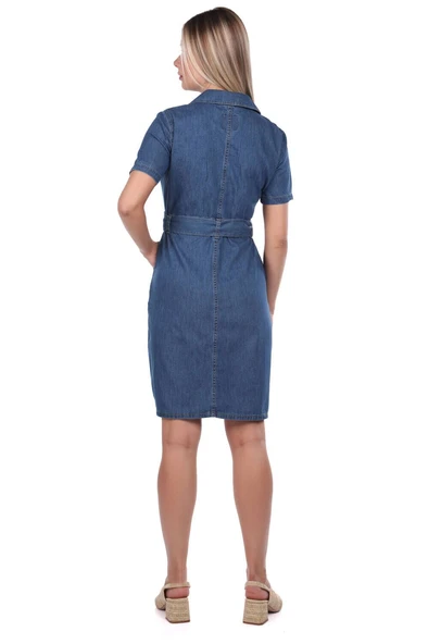 Banny Jeans Kemer Detaylı Jean Elbise - 9