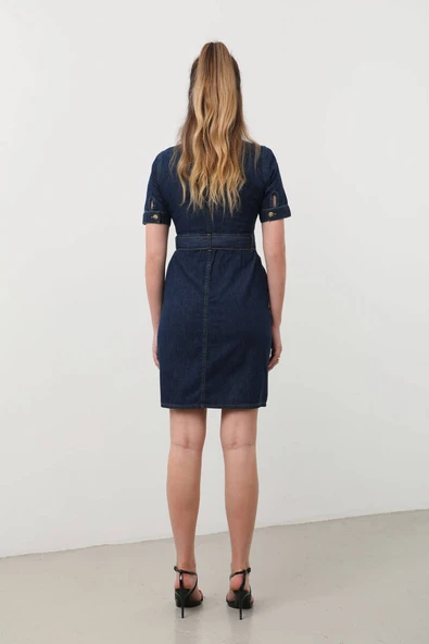 Banny Jeans Kemer Detaylı Jean Elbise - 4