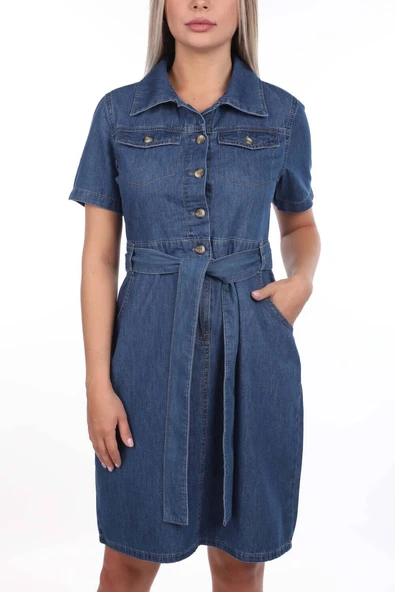 Banny Jeans Kemer Detaylı Jean Elbise - 10