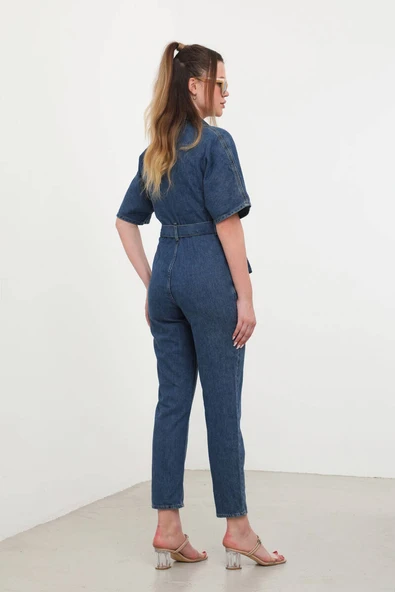 Kadın Yarasa Kol Jean Tulum Koyu Mavi - 9