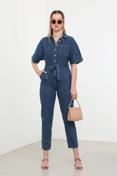 Kadın Yarasa Kol Jean Tulum Koyu Mavi - 3