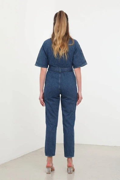 Kadın Yarasa Kol Jean Tulum Koyu Mavi - 4