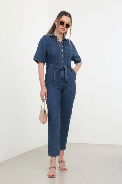 Kadın Yarasa Kol Jean Tulum Koyu Mavi - 7