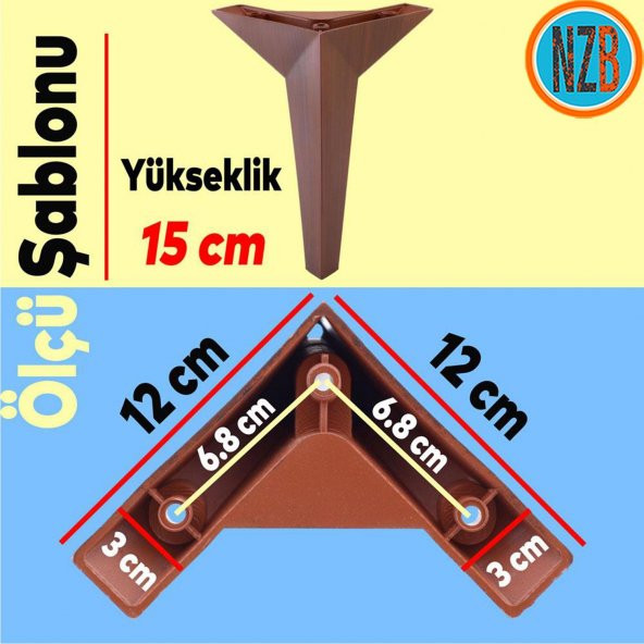 Mobilya Kanepe Sehpa TV Ünitesi Koltuk Ayağı 15 cm Kahverengi Baza Ayak - Resim 2