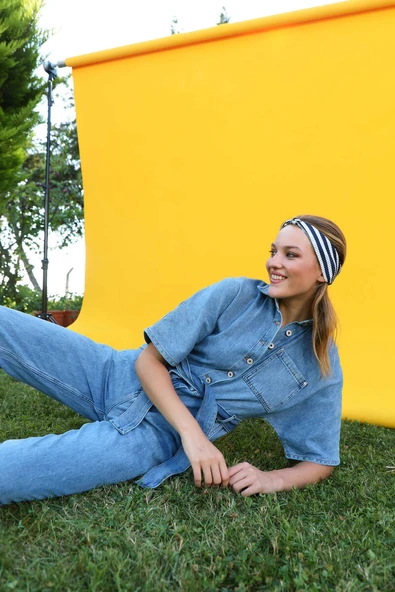 Kadın Yarasa Kol Jean Tulum Mavi - 4