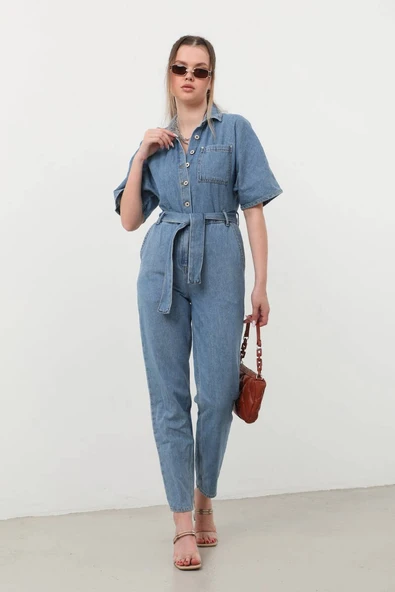 Kadın Yarasa Kol Jean Tulum Mavi - 3