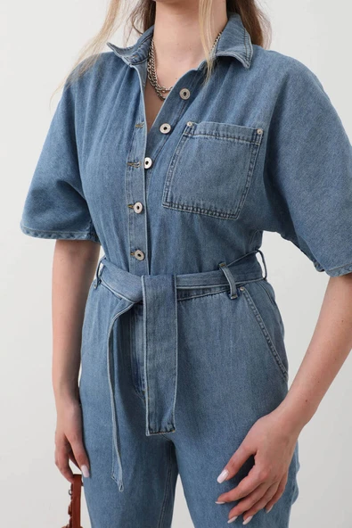 Kadın Yarasa Kol Jean Tulum Mavi - 6