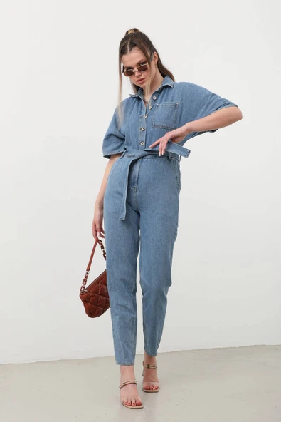 Kadın Yarasa Kol Jean Tulum Mavi - 10