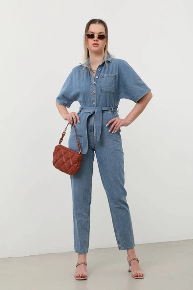 Kadın Yarasa Kol Jean Tulum Mavi - 2