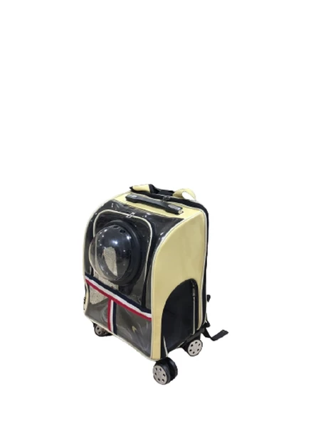 Kedi Köpek Kapsüllü Çekçekli Valiz Bej - Resim 3